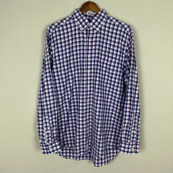 Vineyard Vines Shirt Men Large Blue Pink Plaid Check Slim Fit Murray Button Down - Picture 1 of 9